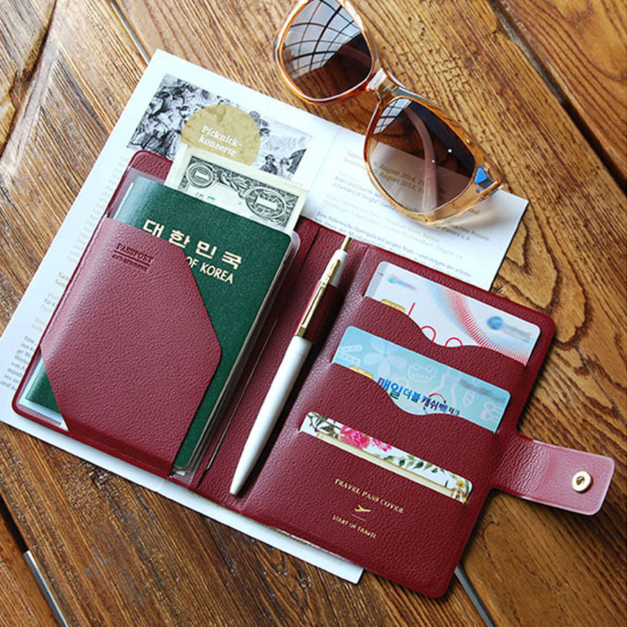 Leather Passport Holder Travel Wallet Cover Document Pass Credit Card Case Accessories Keys Coins Money Banknote Boarding Pass 6 inch 4.5 inch